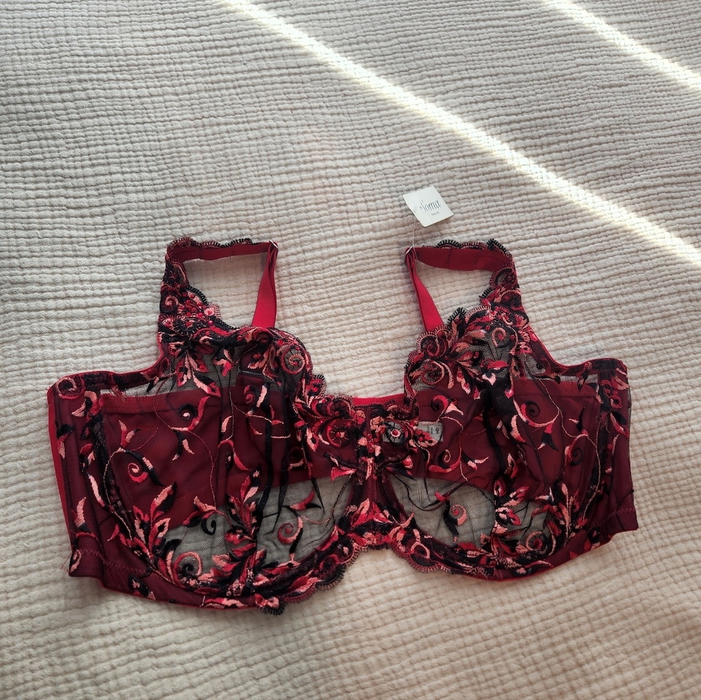 Soma Burgundy and Black Floral Embroidered Bra